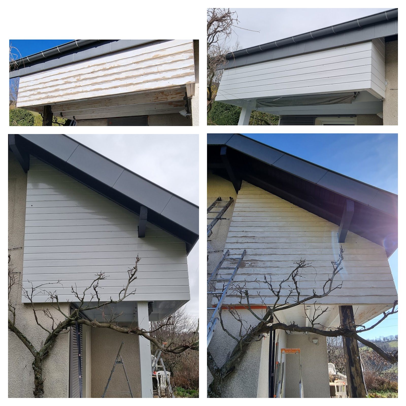 Avant et après la rénovation de rives et de bois de toiture.